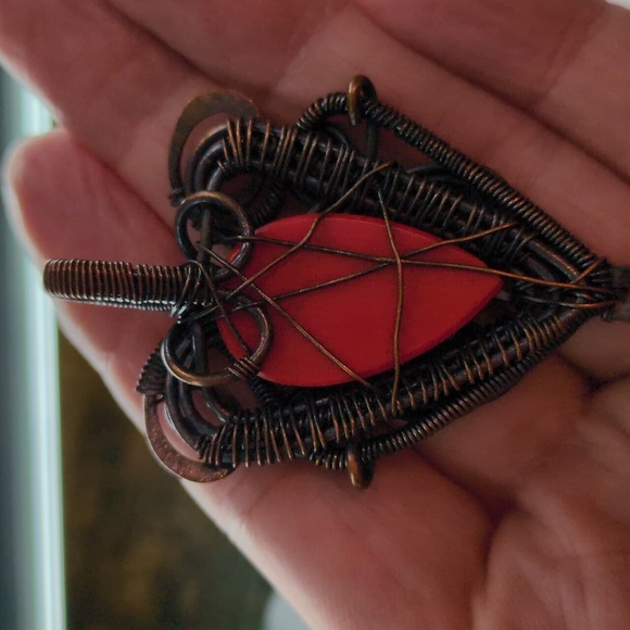 Handcrafted Wire Wrapped Red Pendant - Picture 5 of 5